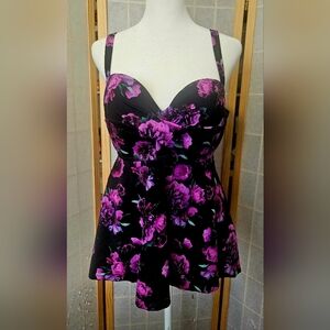 Torrid Black and Purple Floral Tankini - Size 1 (14-16)